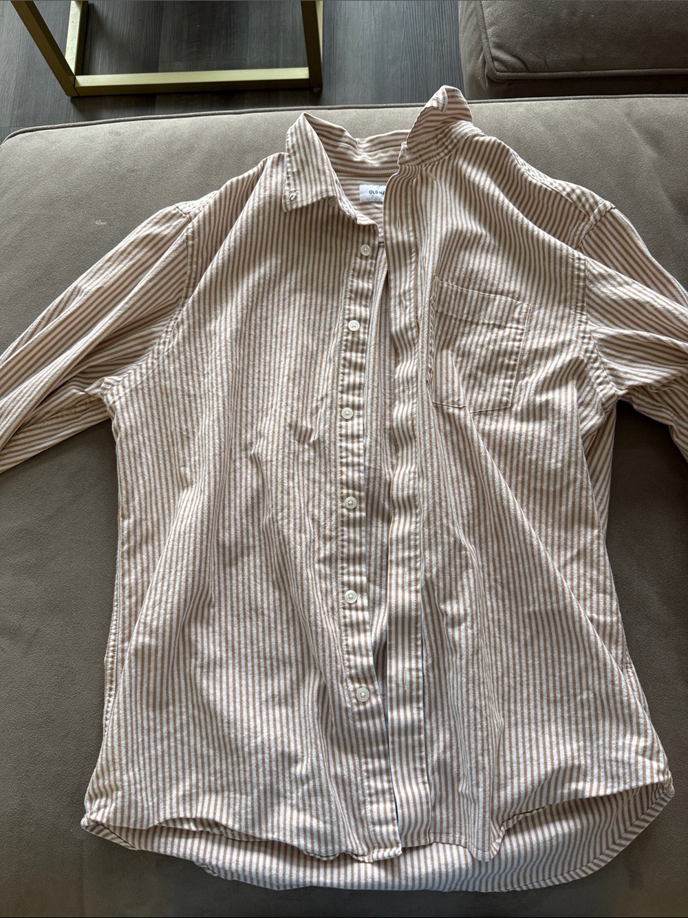 Old Navy Men's Cream and White Striped Button-Down Shirt
